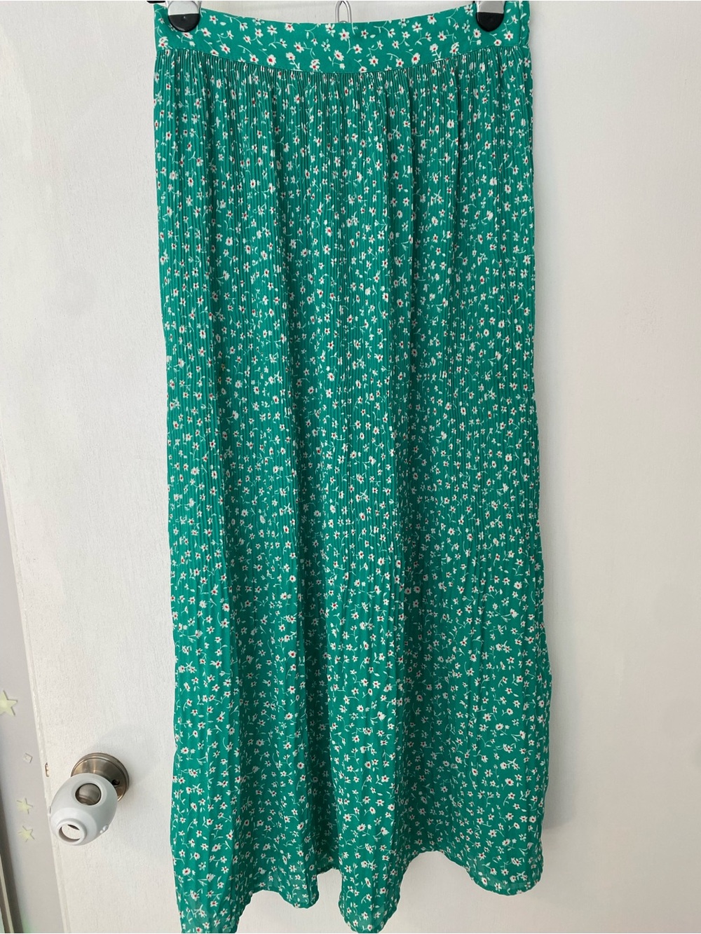 Green Floral Elastic Waist Midi Skirt